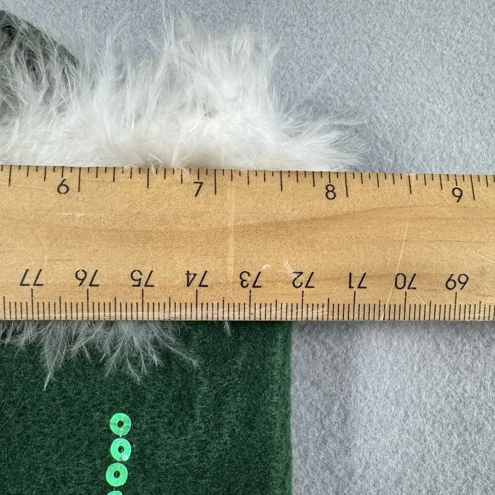 Pier 1 Early 2000s Christmas Stocking Green Red Trees Punch-Needle Faux Fur Trim